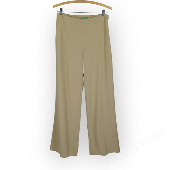 Sz 6 ~ 42 TALL Benetton Tan Pant Trouser SideZip 32"Inseam WideLeg Camel - Picture 9 of 14